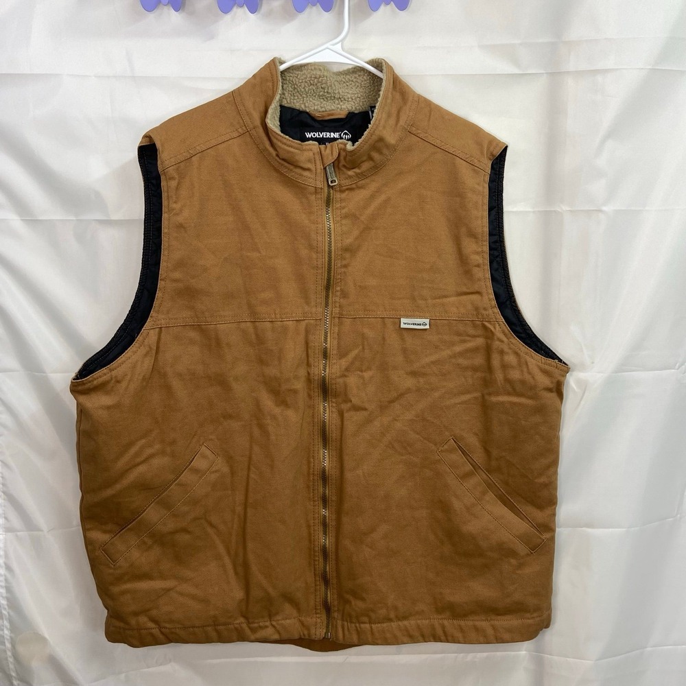 Vintage Wolverine men's cotton Sherpa lined‎ pocket zip winter cold gear vest XL